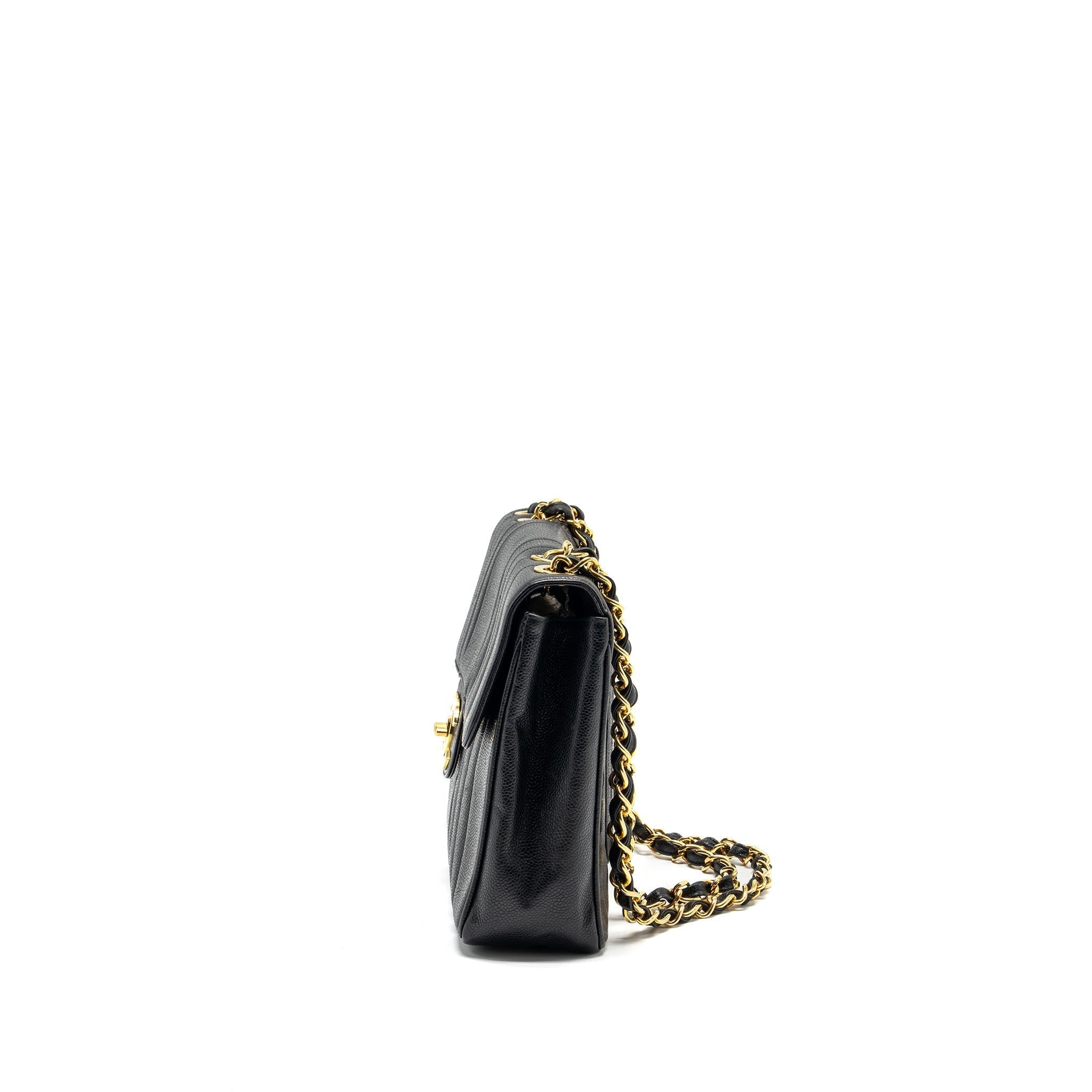 CHANEL VINTAGE VERTICAL JUMBO FLAP BAG CAVIAR BLACK GHW