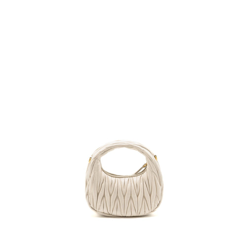 MIU MIU WANDER MATELASSE MINI HOBO BAG NAPPA LAMBSKIN WHITE GHW