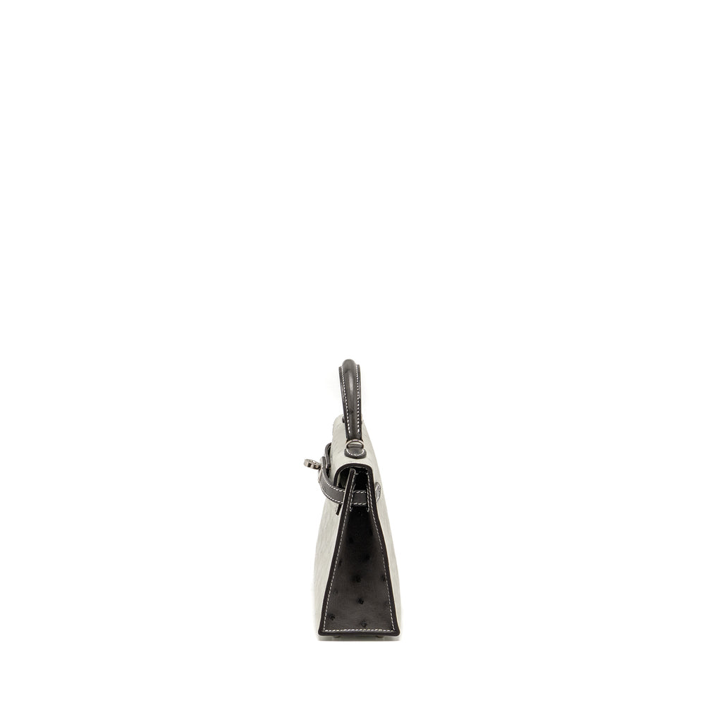 HERMES MINI KELLY II SPECIAL ORDER OSTRICH GRIS PERLE / GRAPHITE SHW