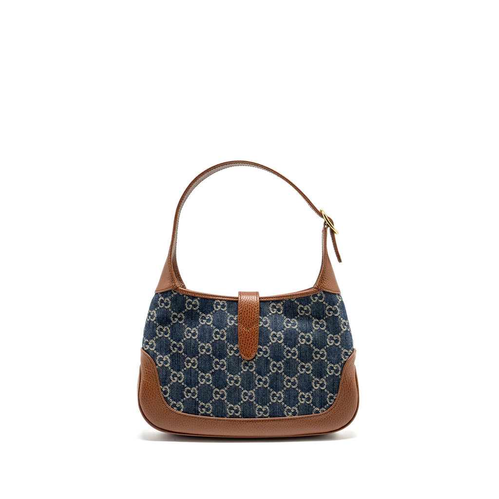 GUCCI JACKIE 1961 SMALL SHOULDER BAG DENIM/LEATHER BLUE/BROWN GHW