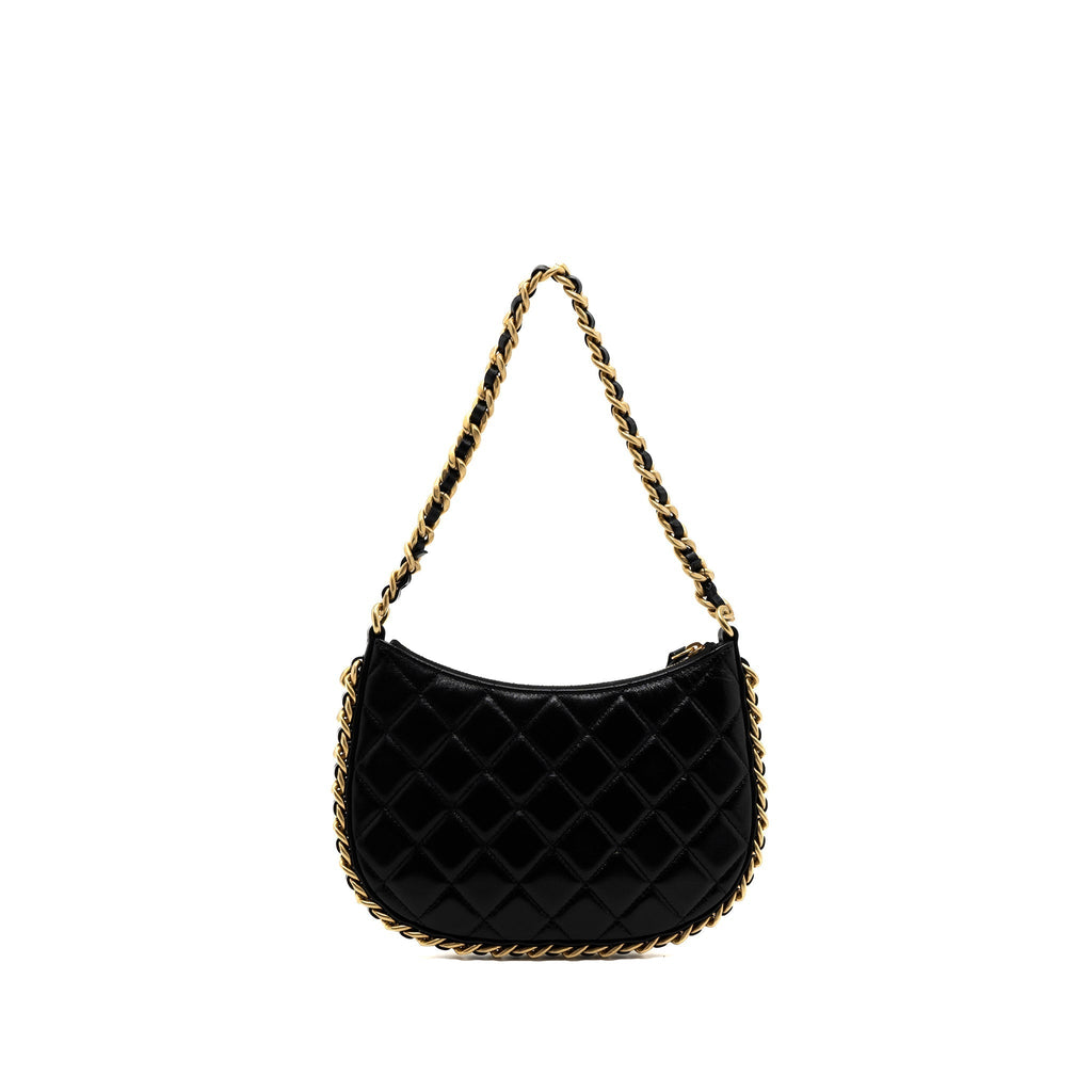 CHANEL 23B HOBO SHOULDER BAG LAMBSKIN BLACK BRUSHED GHW(MICROCHIP)