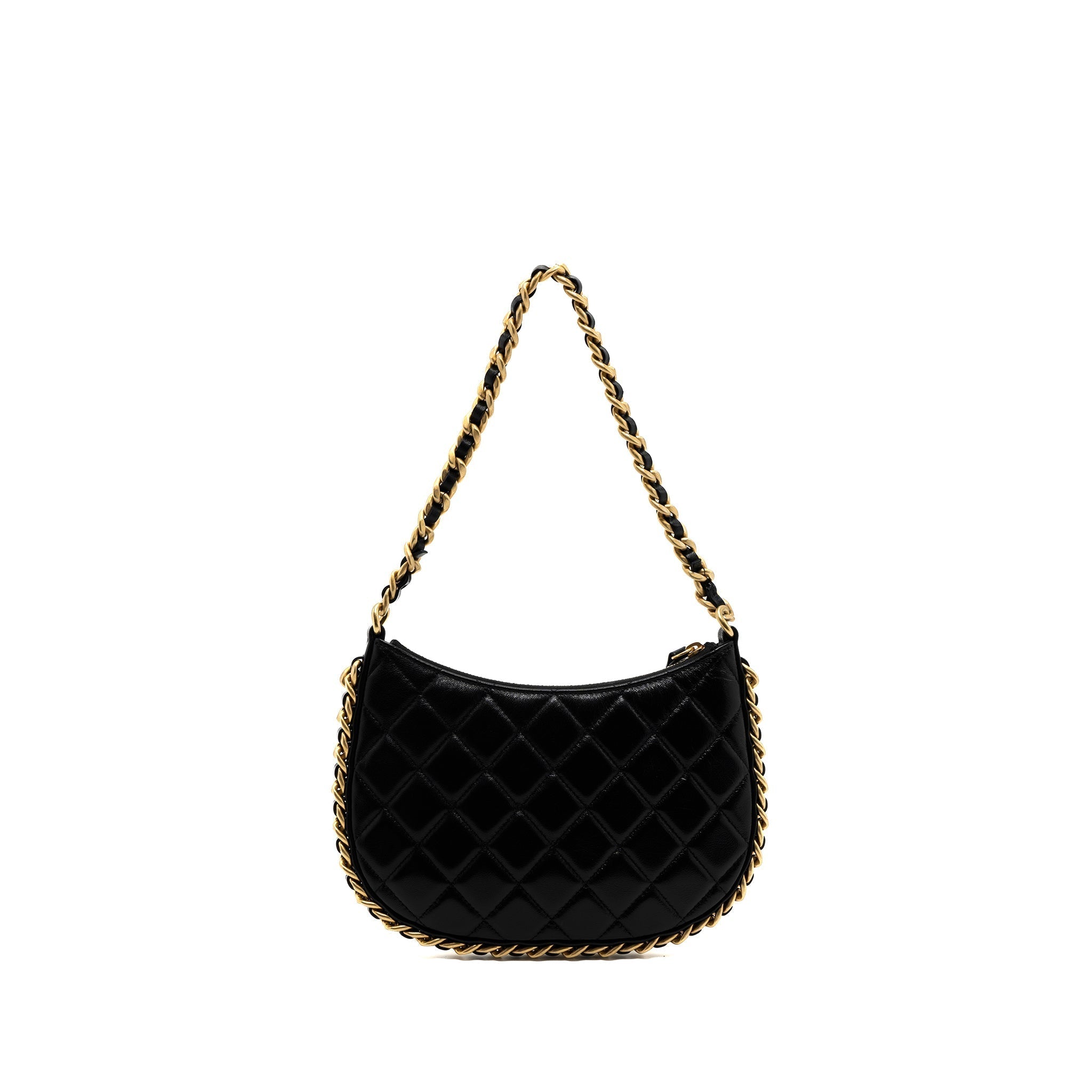CHANEL 23B HOBO SHOULDER BAG LAMBSKIN BLACK BRUSHED GHW(MICROCHIP)