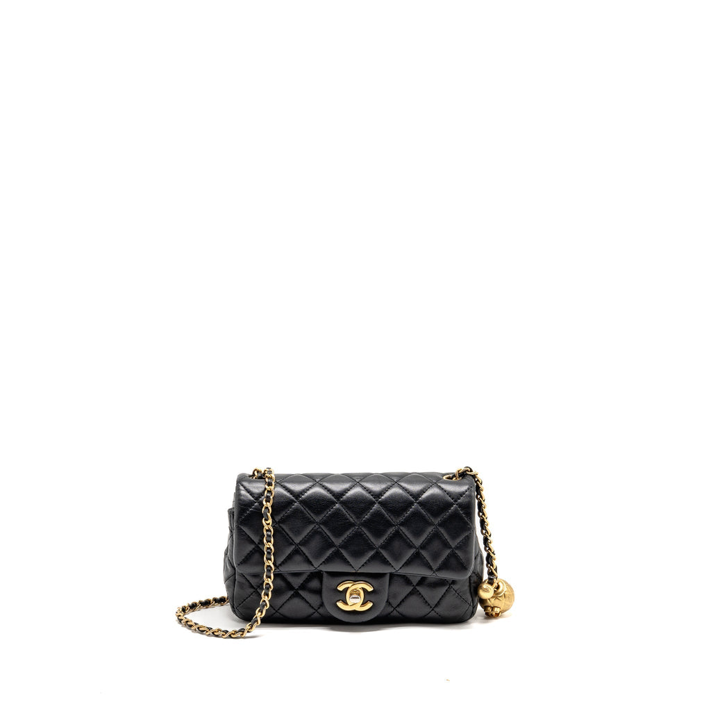 CHANEL PEARL CRUSH MINI RECTANGULAR FLAP BAG LAMBSKIN BLACK GHW