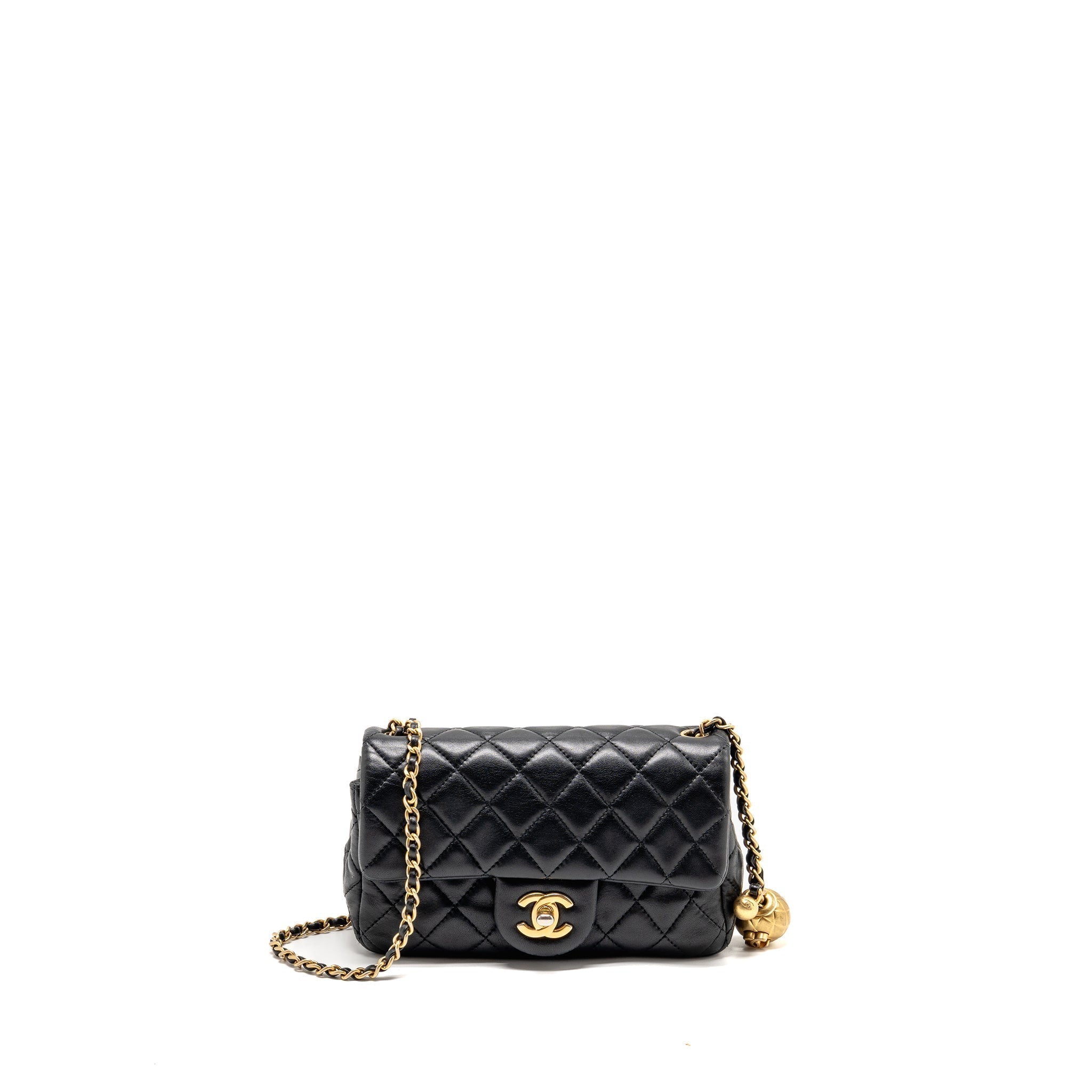 CHANEL PEARL CRUSH MINI RECTANGULAR FLAP BAG LAMBSKIN BLACK GHW