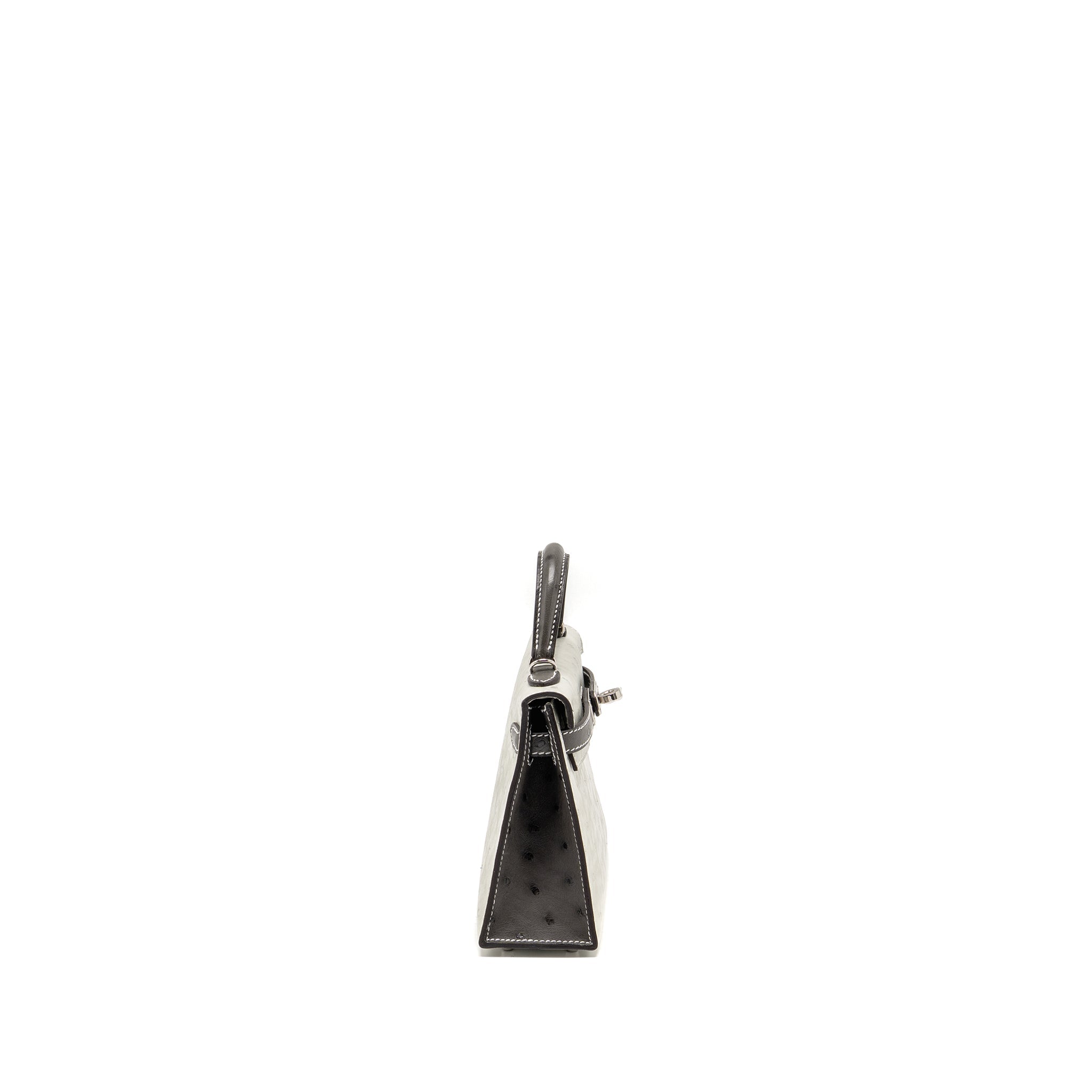 HERMES MINI KELLY II SPECIAL ORDER OSTRICH GRIS PERLE / GRAPHITE SHW