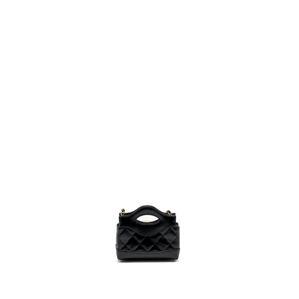 CHANEL 24S 31 NANO CLUTCH WITH CHAIN SHINY LAMBSKIN BLACK LGHW (MICROCHIP)