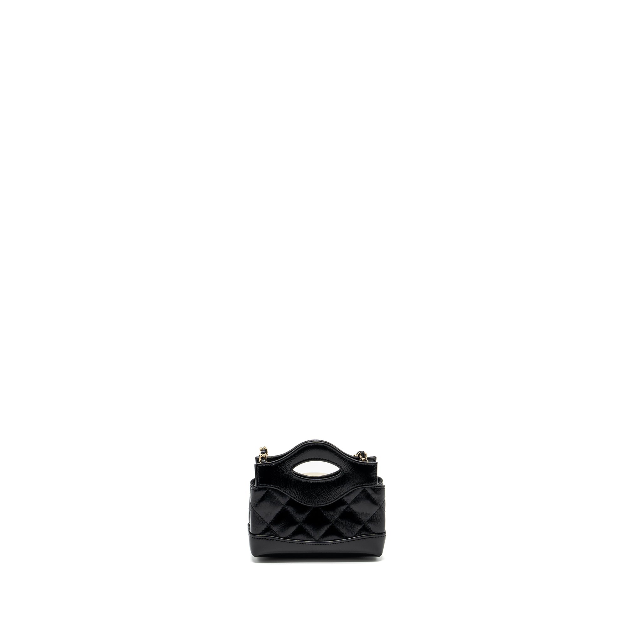 CHANEL 24S 31 NANO CLUTCH WITH CHAIN SHINY LAMBSKIN BLACK LGHW (MICROCHIP)