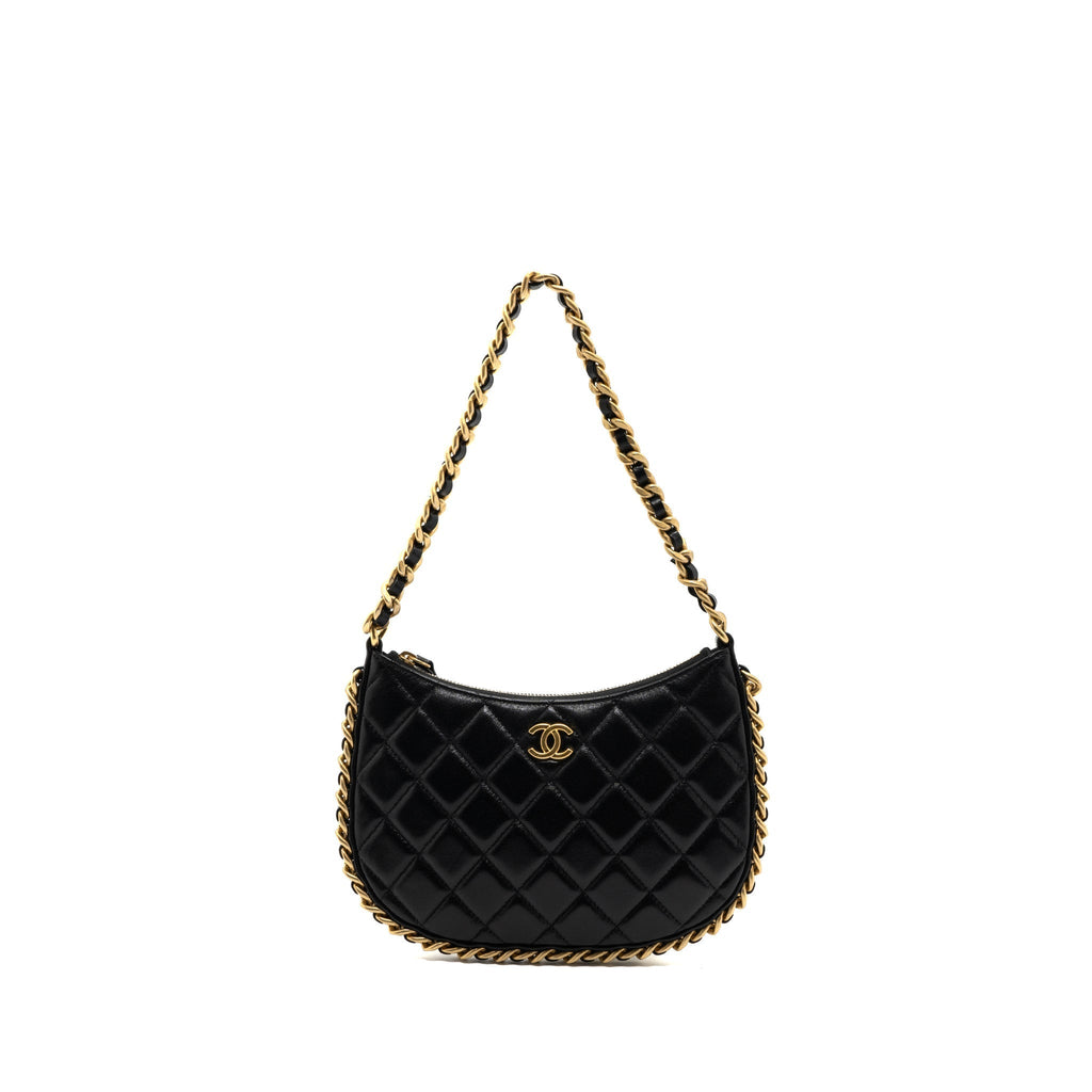 CHANEL 23B HOBO SHOULDER BAG LAMBSKIN BLACK BRUSHED GHW(MICROCHIP)