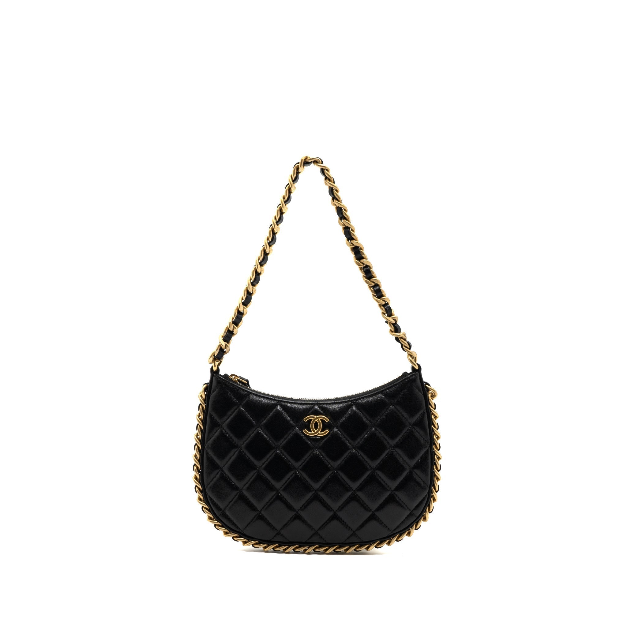 CHANEL 23B HOBO SHOULDER BAG LAMBSKIN BLACK BRUSHED GHW(MICROCHIP)