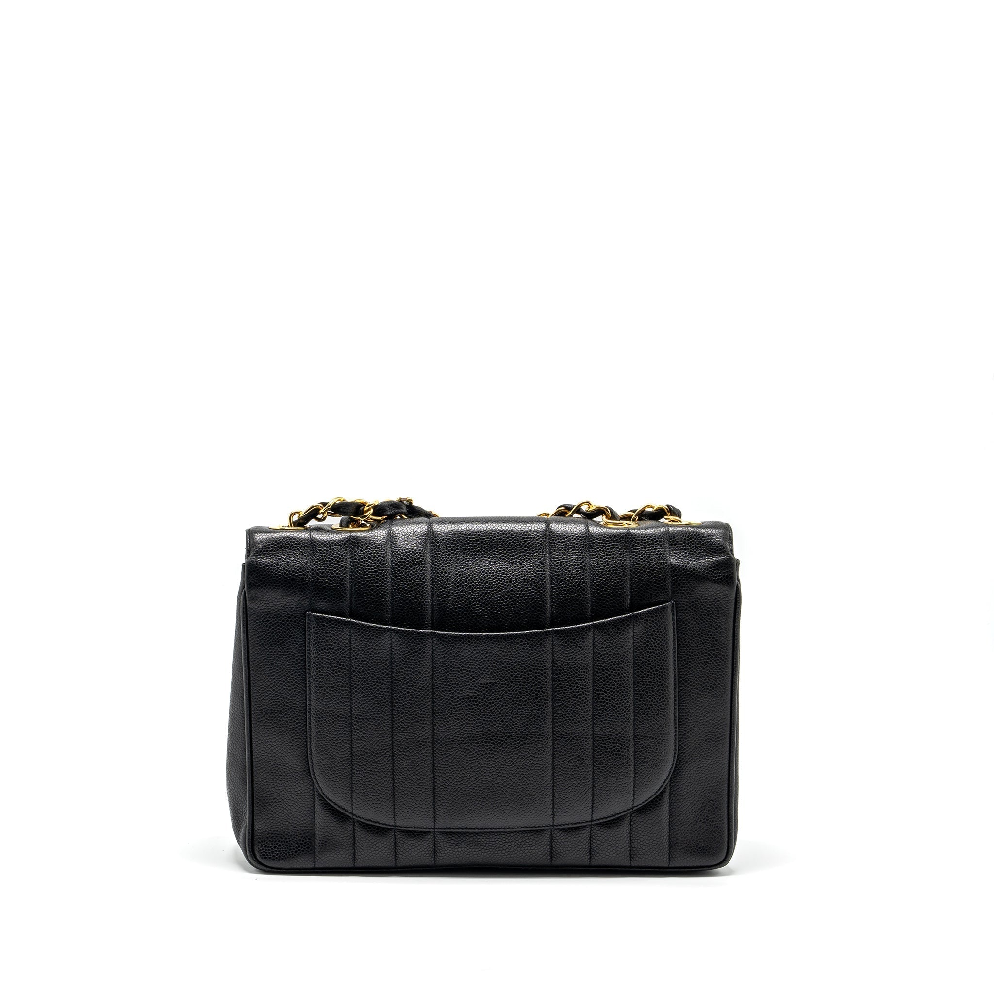 CHANEL VINTAGE VERTICAL JUMBO FLAP BAG CAVIAR BLACK GHW