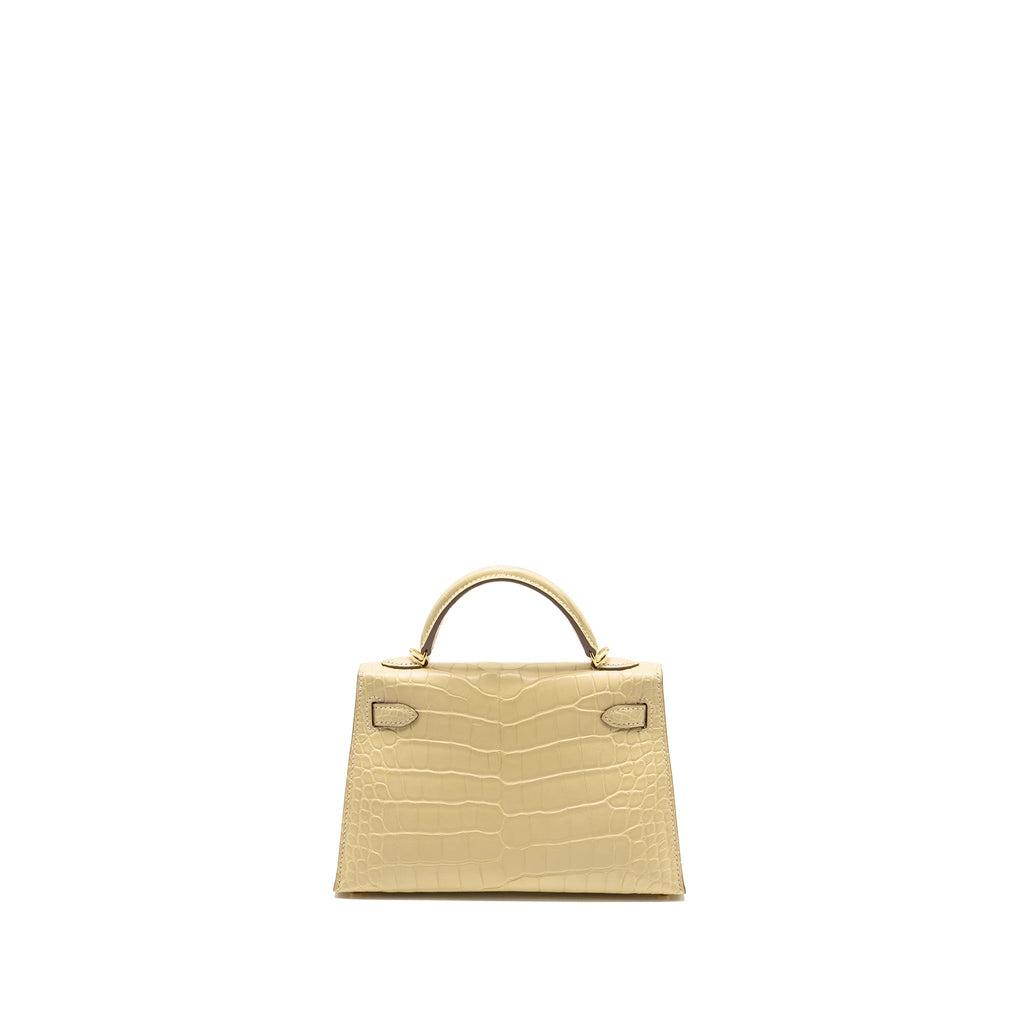 HERMES MINI KELLY II ALLIGATOR MISSISSIPPIENSIS MATT Y1 VANILLE GHW