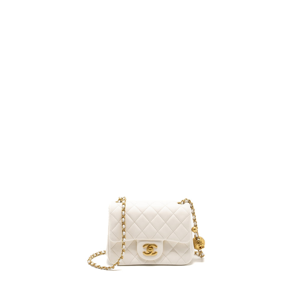 CHANEL PEARL CRUSH MINI SQUARE LAMBSKIN WHITE GHW (MICROCHIP)