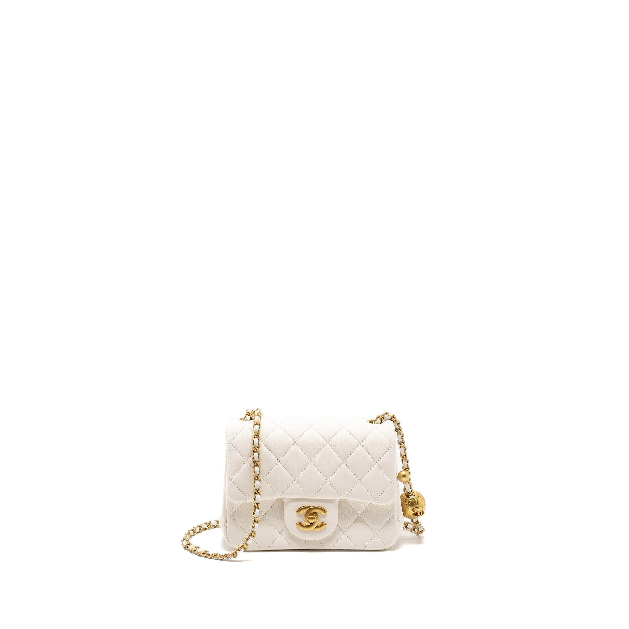 CHANEL PEARL CRUSH MINI SQUARE LAMBSKIN WHITE GHW (MICROCHIP)