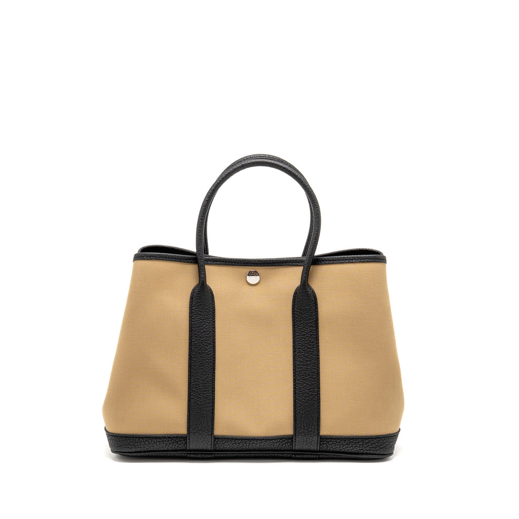 HERMES GARDEN PARTY 30 CANVAS/NEGONDA LEATHER TRENCH/BLACK SHW