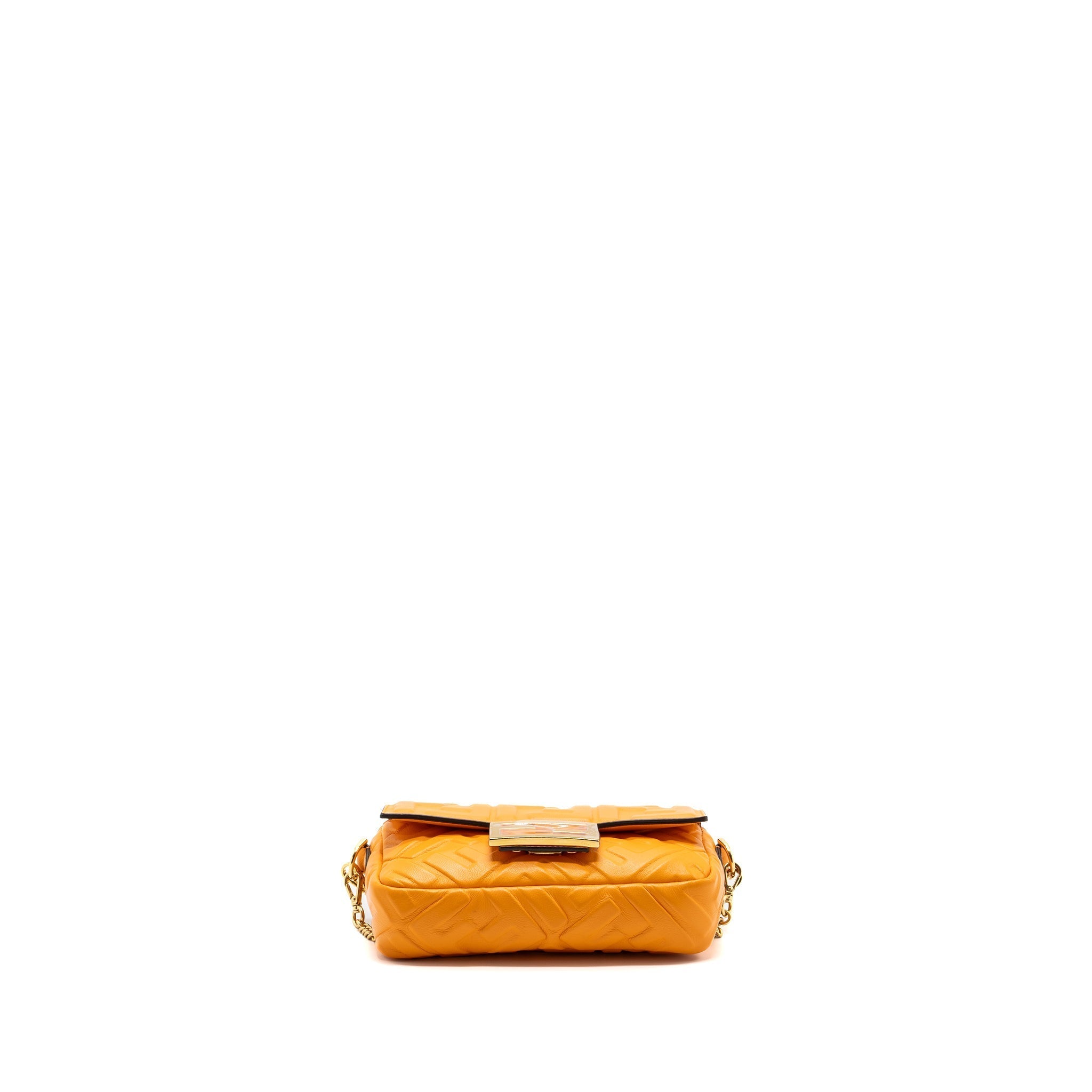 FENDI MINI BAGUETTE BAG NAPPA LAMBSKIN ORANGE GHW