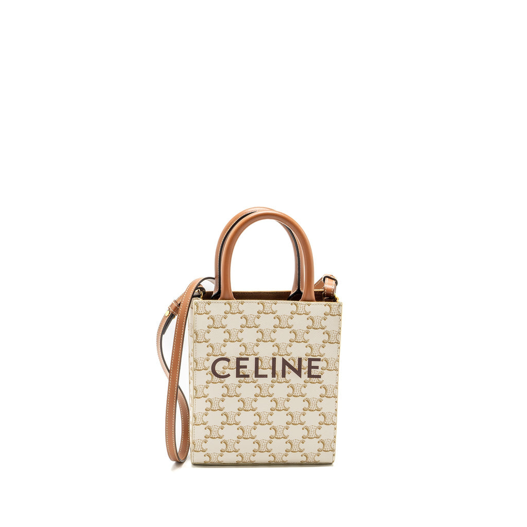 CELINE MINI VERTICAL CABAS TRIOMPHE CANVAS/CALFSKIN WHITE GHW