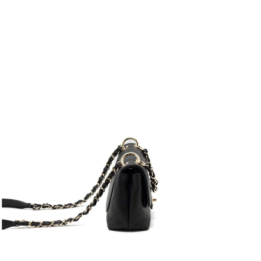 CHANEL FLAP BAG WITH CHAINS HANDLE QUILTED CALFSKIN BLACK GHW