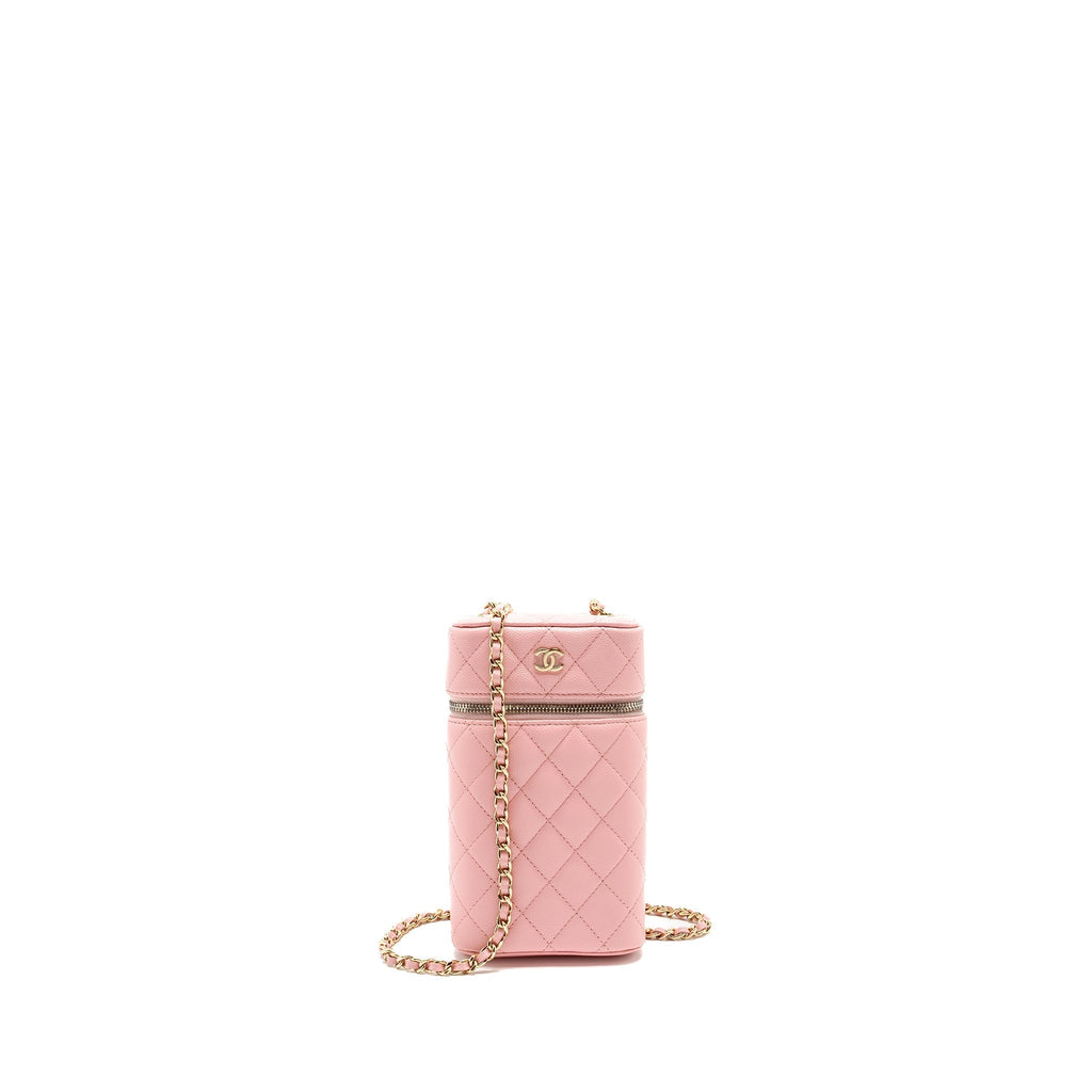 CHANEL VANITY PHONE HOLDER WITH CHAIN CAVIAR PINK LGHW