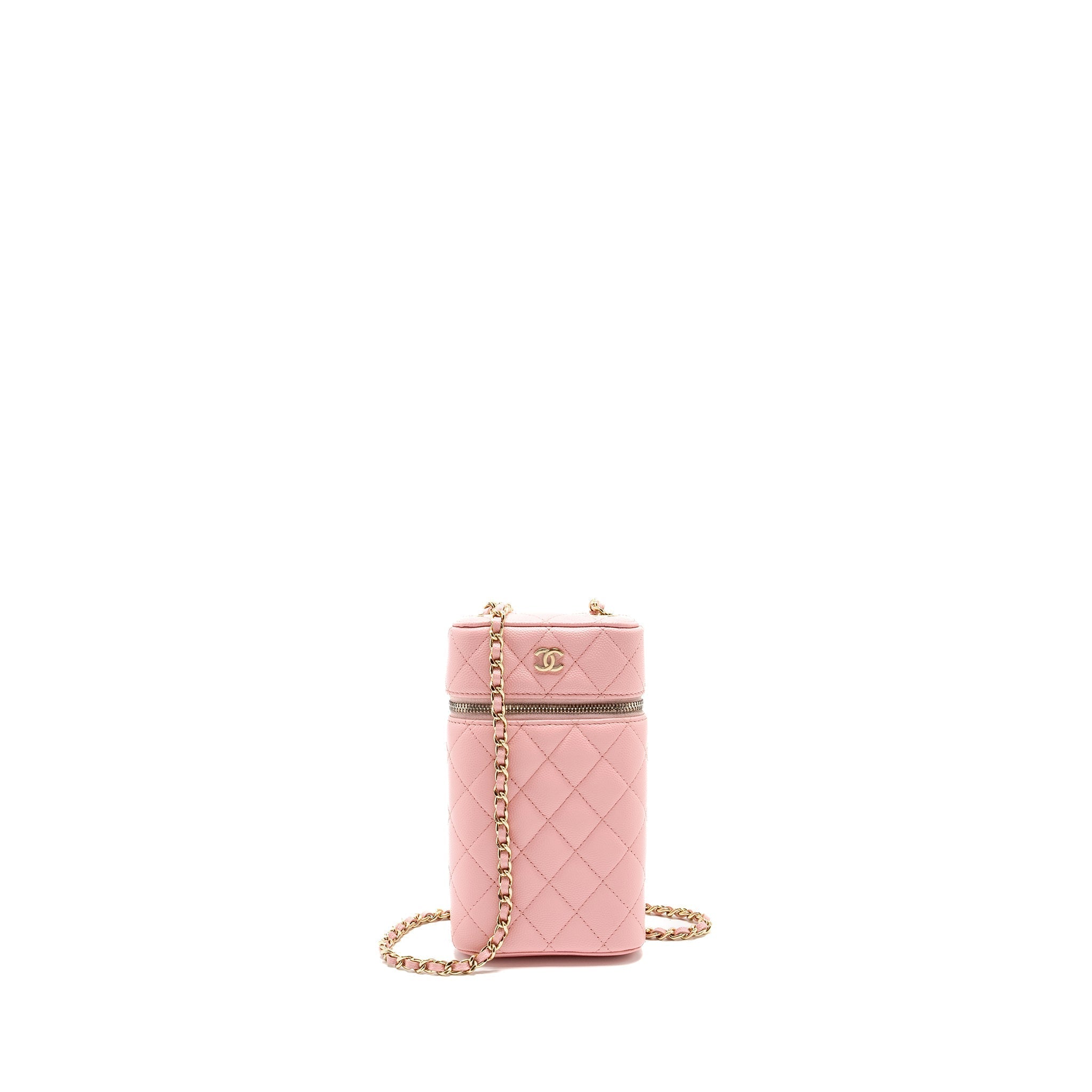 CHANEL VANITY PHONE HOLDER WITH CHAIN CAVIAR PINK LGHW