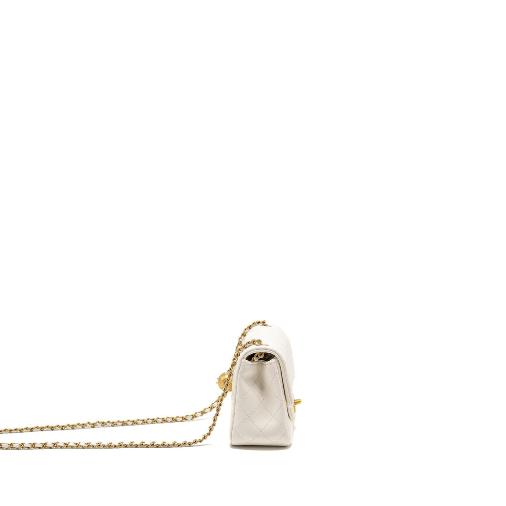 CHANEL PEARL CRUSH MINI SQUARE LAMBSKIN WHITE GHW (MICROCHIP)