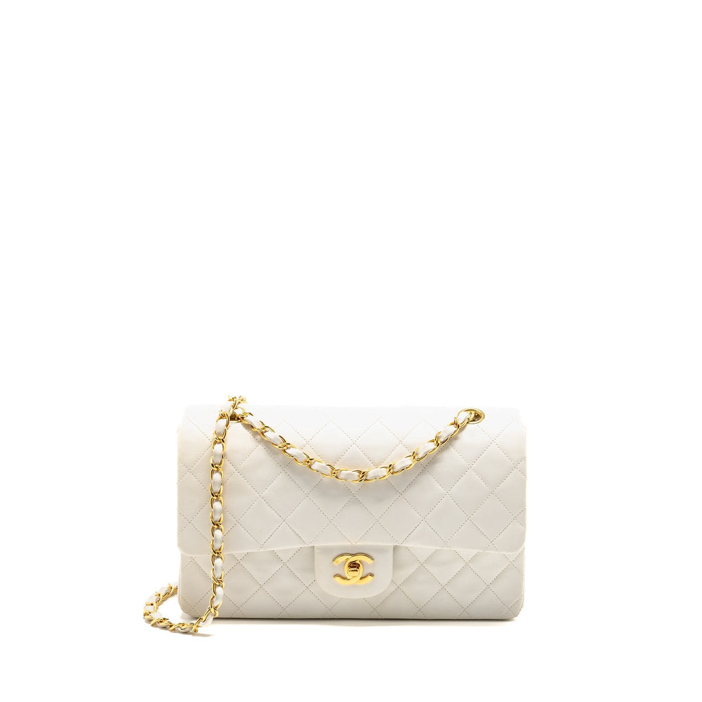 CHANEL VINTAGE MEDIUM CLASSIC DOUBLE FLAP BAG WHITE LAMBSKIN GHW