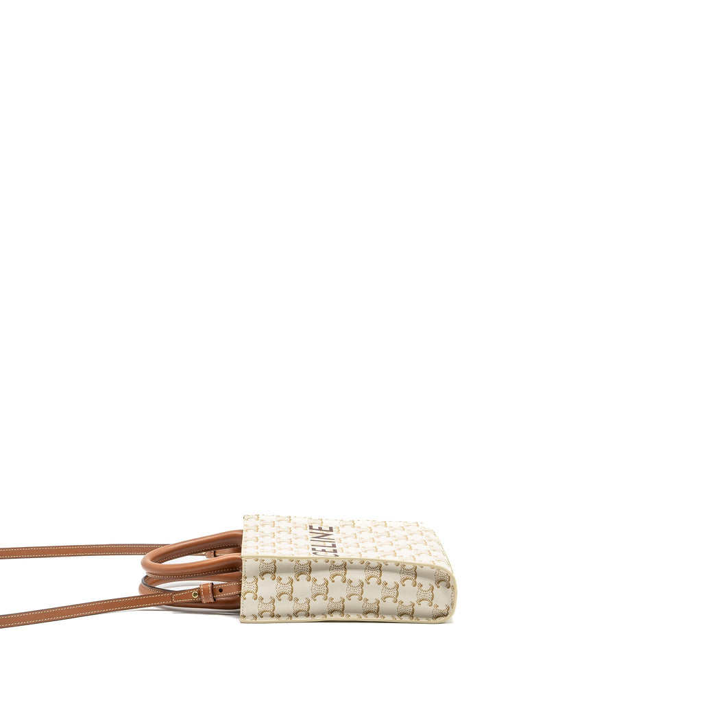 CELINE MINI VERTICAL CABAS TRIOMPHE CANVAS/CALFSKIN WHITE GHW