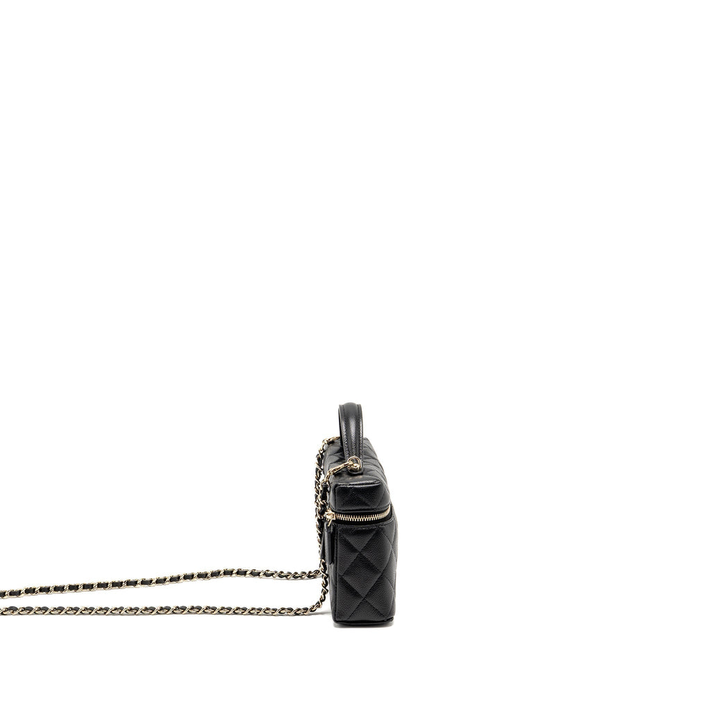 CHANEL 25P CC TOP HANDLE VANITY WITH CHAIN CAVIAR BLACK LGHW (MICROCHIP)