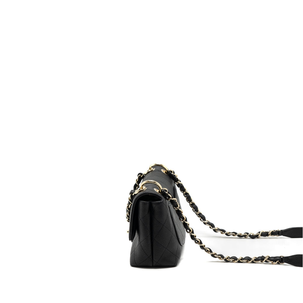 CHANEL FLAP BAG WITH CHAINS HANDLE QUILTED CALFSKIN BLACK GHW