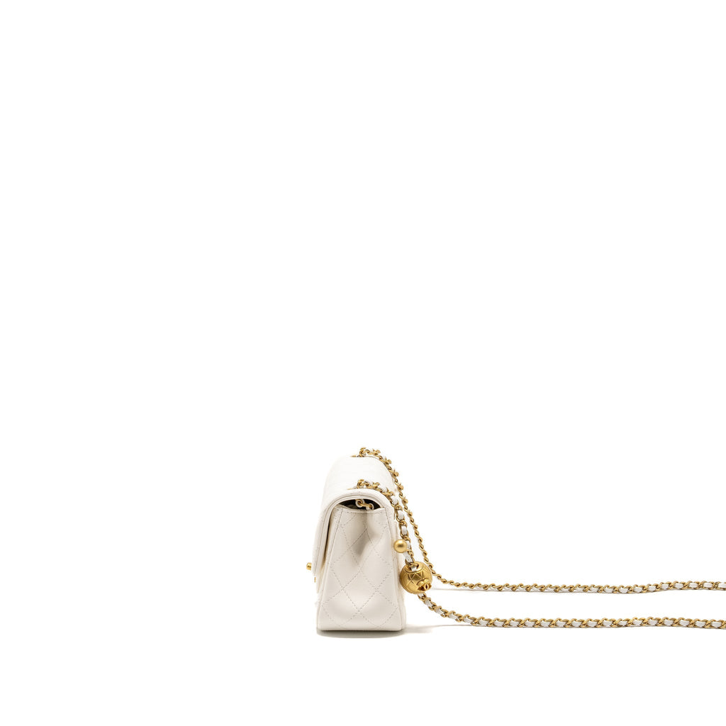 CHANEL PEARL CRUSH MINI SQUARE LAMBSKIN WHITE GHW (MICROCHIP)