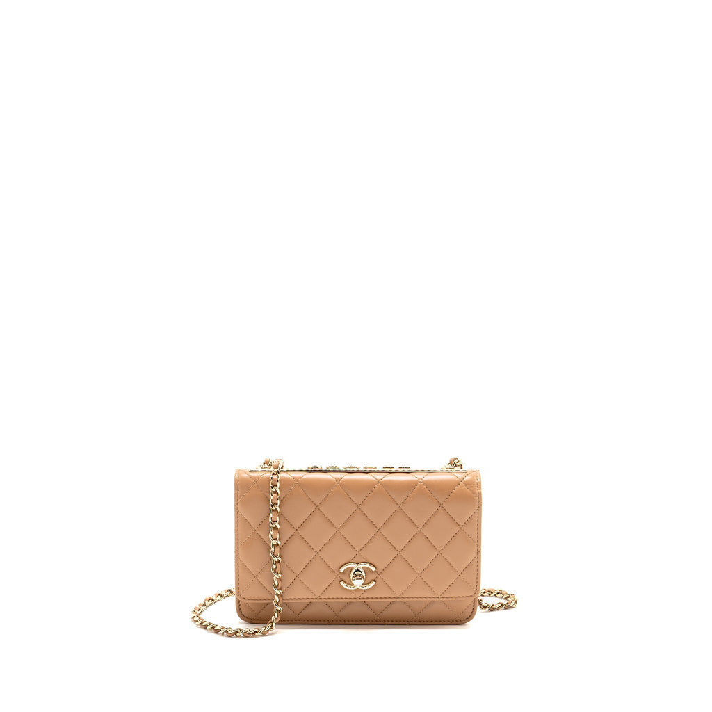 CHANEL TRENDY CC WALLET ON CHAIN LAMBSKIN DARK BEIGE LGHW (MICROCHIP)
