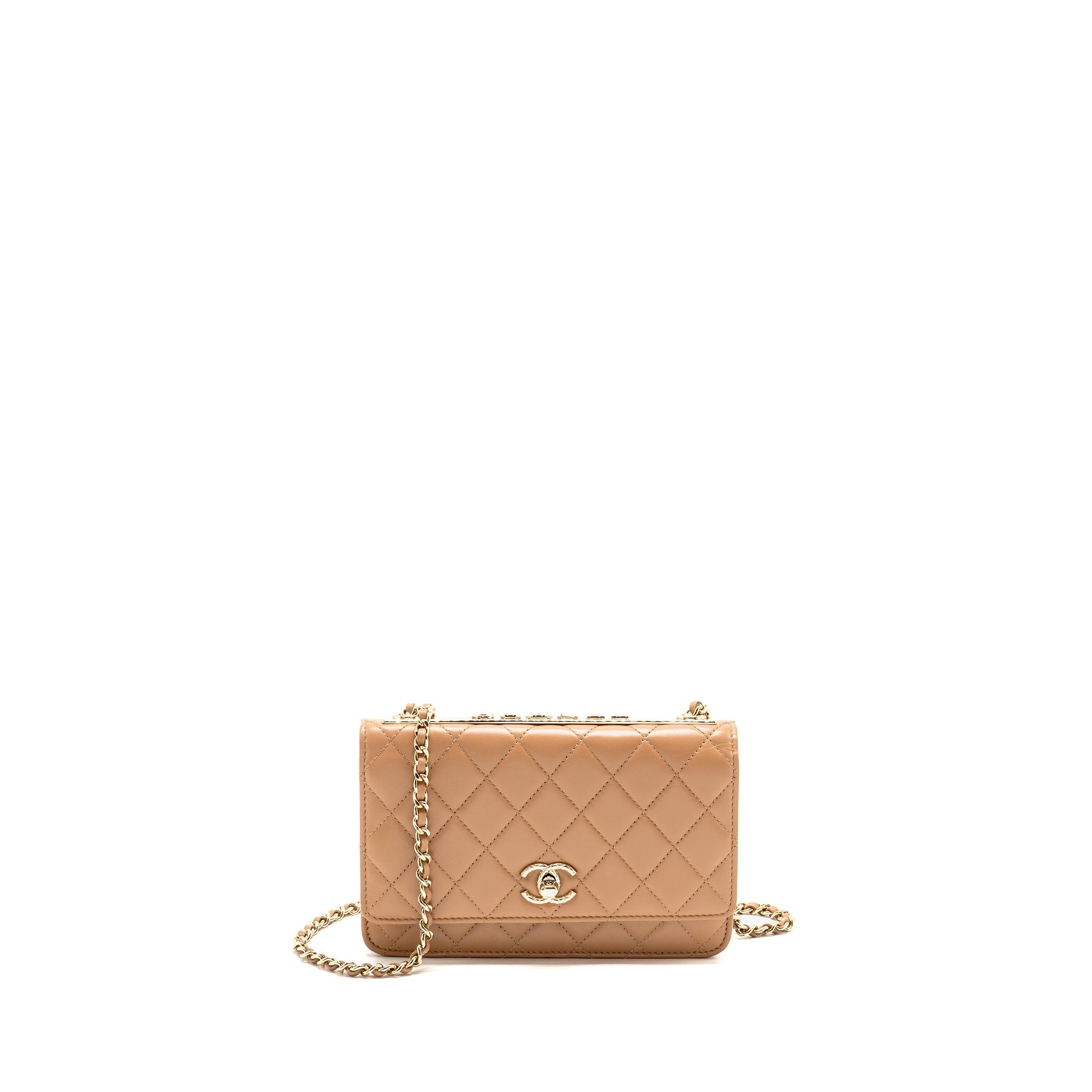 CHANEL TRENDY CC WALLET ON CHAIN LAMBSKIN DARK BEIGE LGHW (MICROCHIP)
