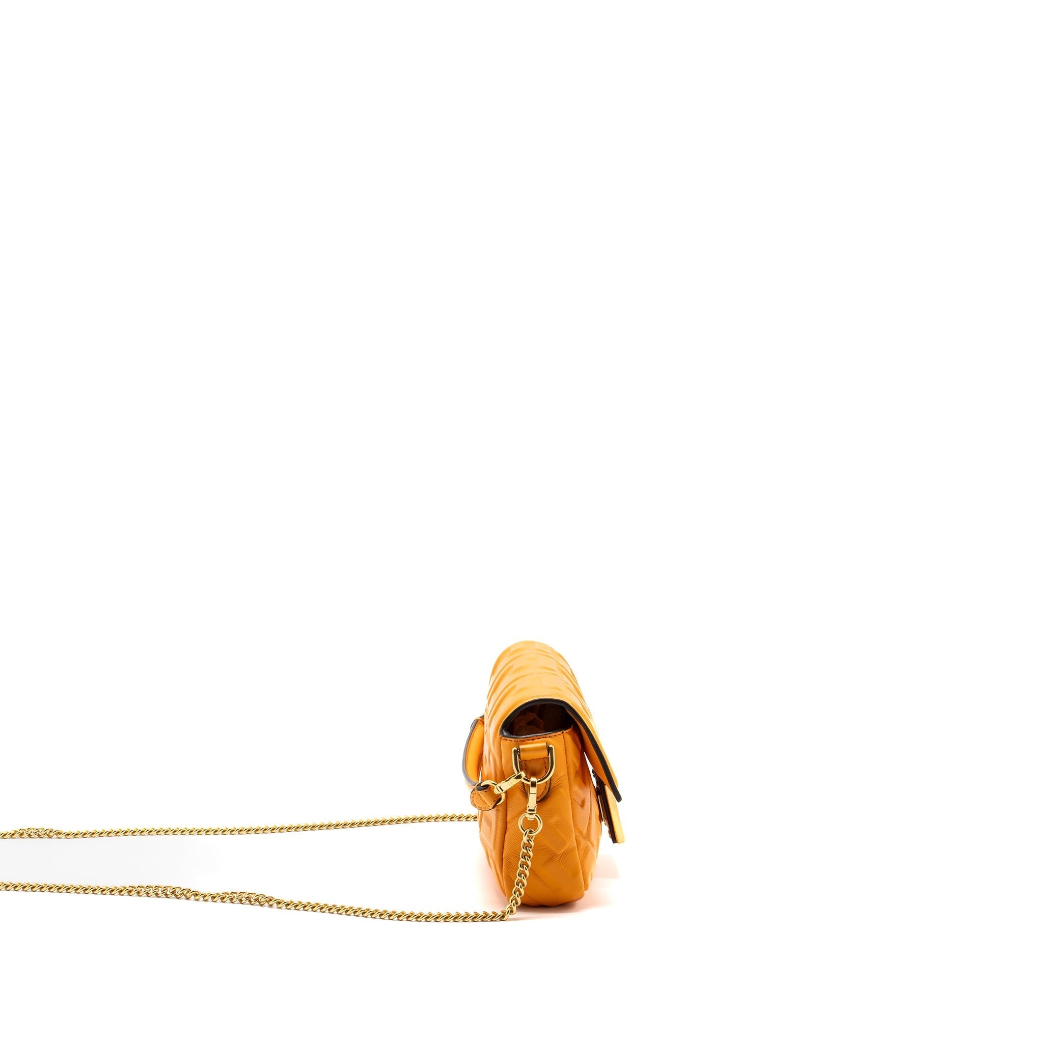 FENDI MINI BAGUETTE BAG NAPPA LAMBSKIN ORANGE GHW