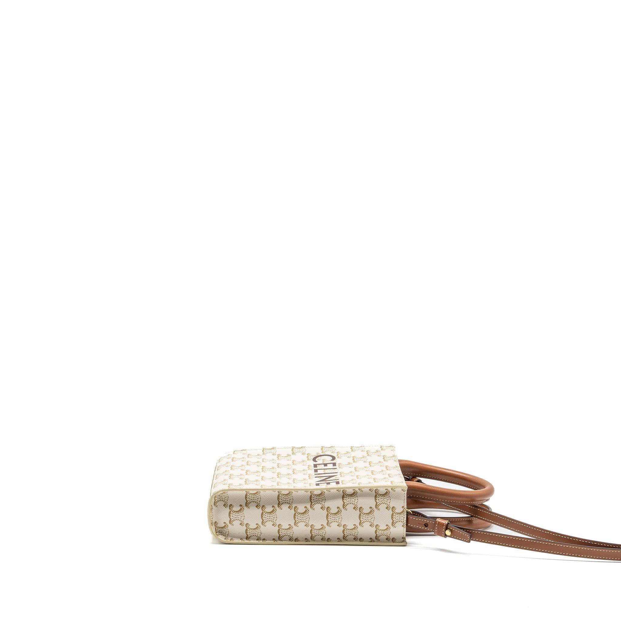 CELINE MINI VERTICAL CABAS TRIOMPHE CANVAS/CALFSKIN WHITE GHW