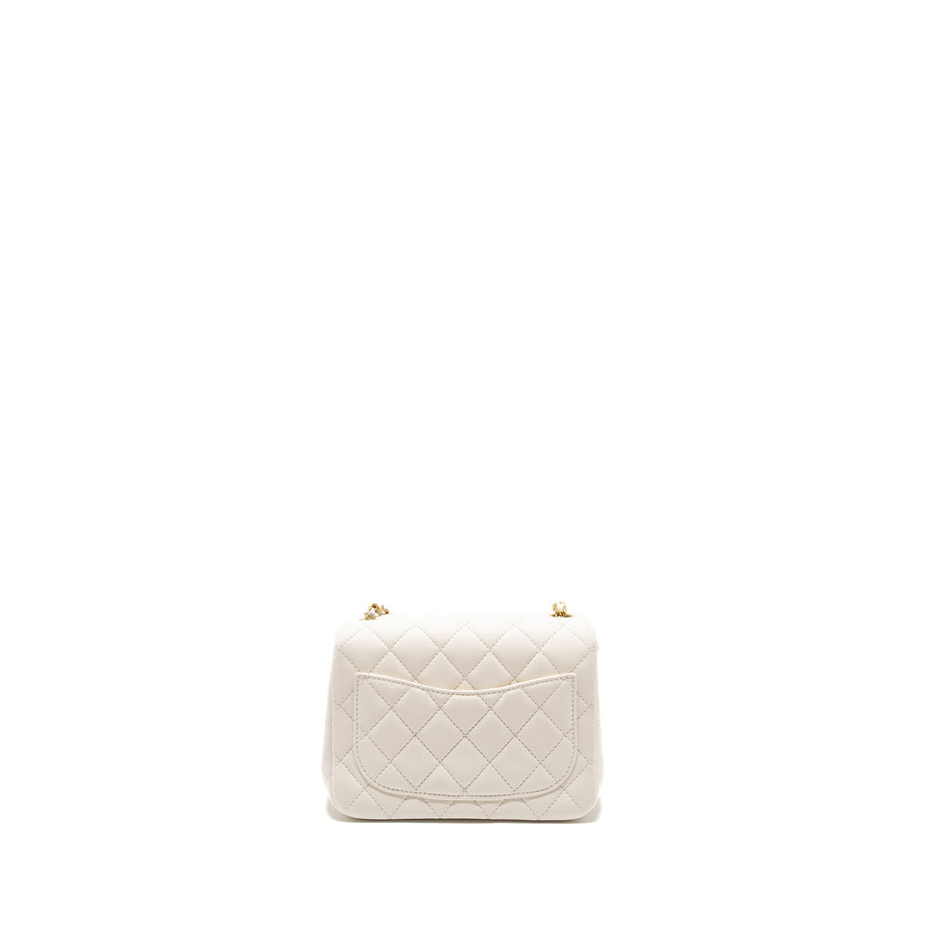 CHANEL PEARL CRUSH MINI SQUARE LAMBSKIN WHITE GHW (MICROCHIP)