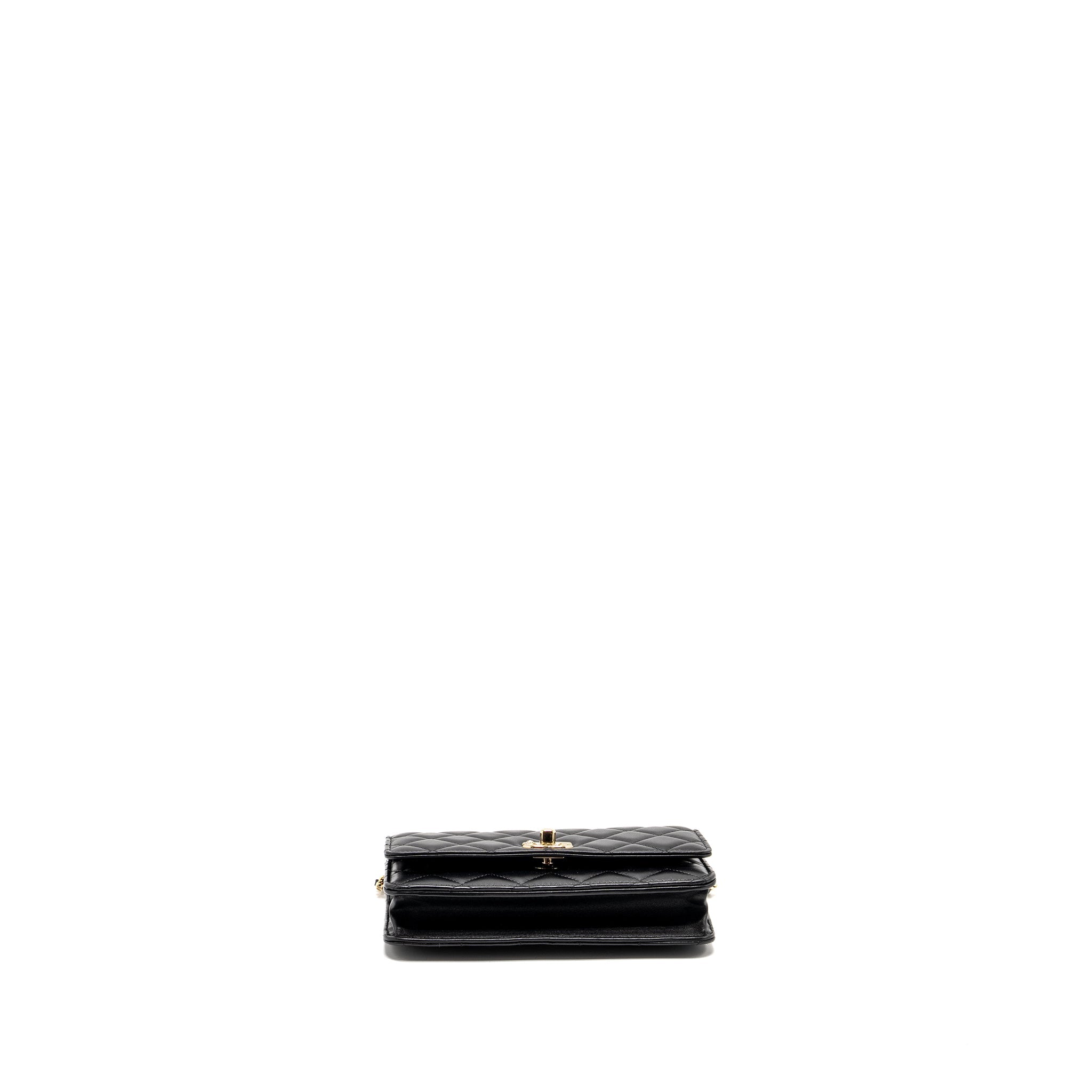 CHANEL PEARL DETAILED TOP HANDEL WALLET ON CHAIN LAMBSKIN BLACK LGHW (MICROCHIP)