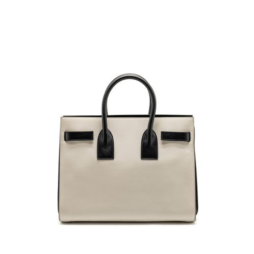 SAINT LAURENT /YSL SMALL SAC DE JOUR TOTE BAG CALFSKIN WHITE / BLACK GHW