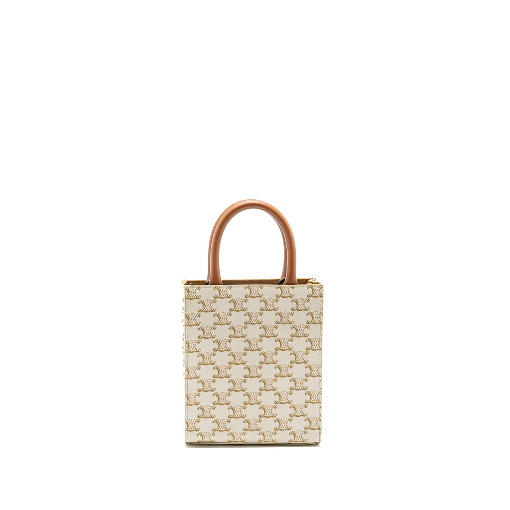 CELINE MINI VERTICAL CABAS TRIOMPHE CANVAS/CALFSKIN WHITE GHW