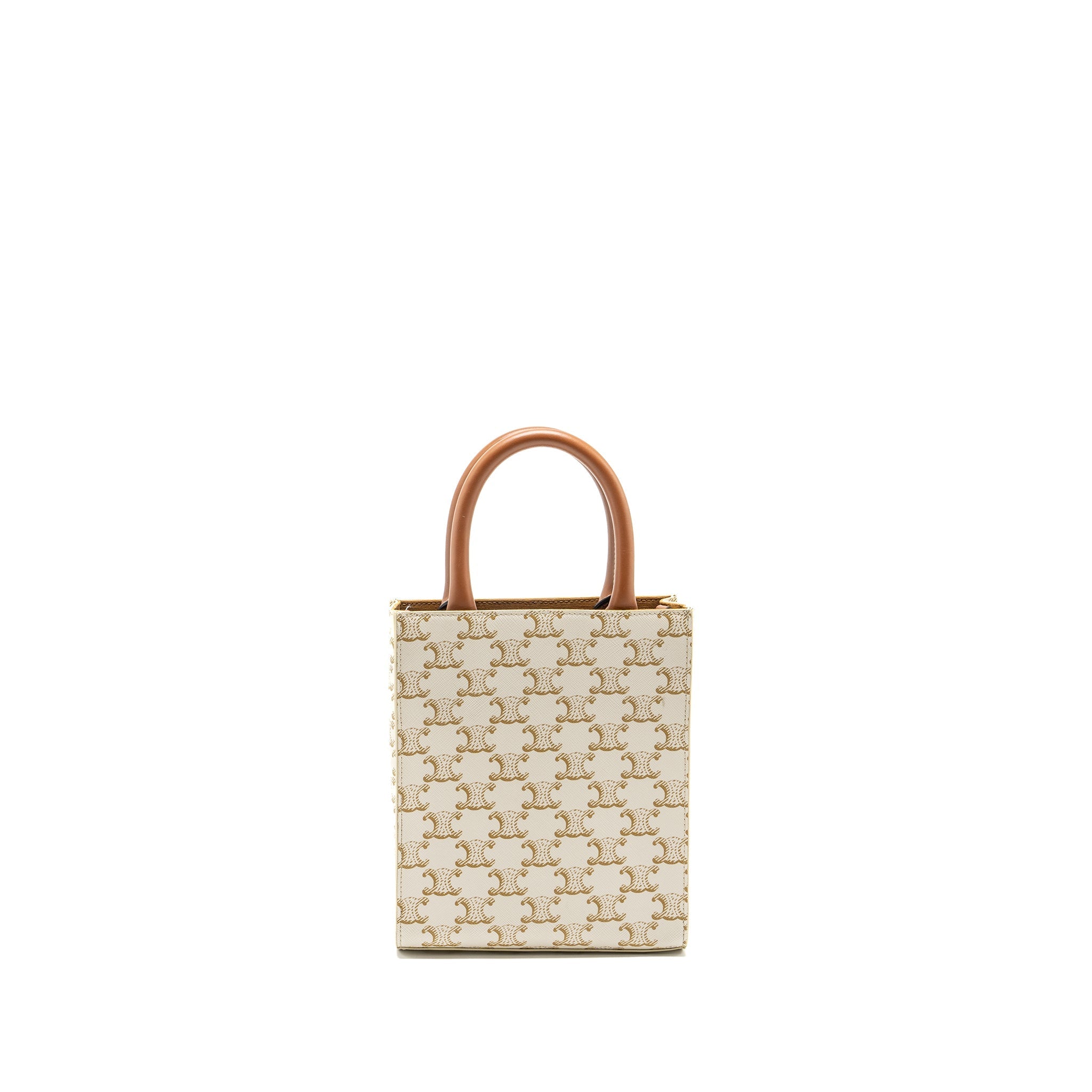 CELINE MINI VERTICAL CABAS TRIOMPHE CANVAS/CALFSKIN WHITE GHW