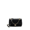 CHANEL FLAP BAG WITH CHAINS HANDLE QUILTED CALFSKIN BLACK GHW