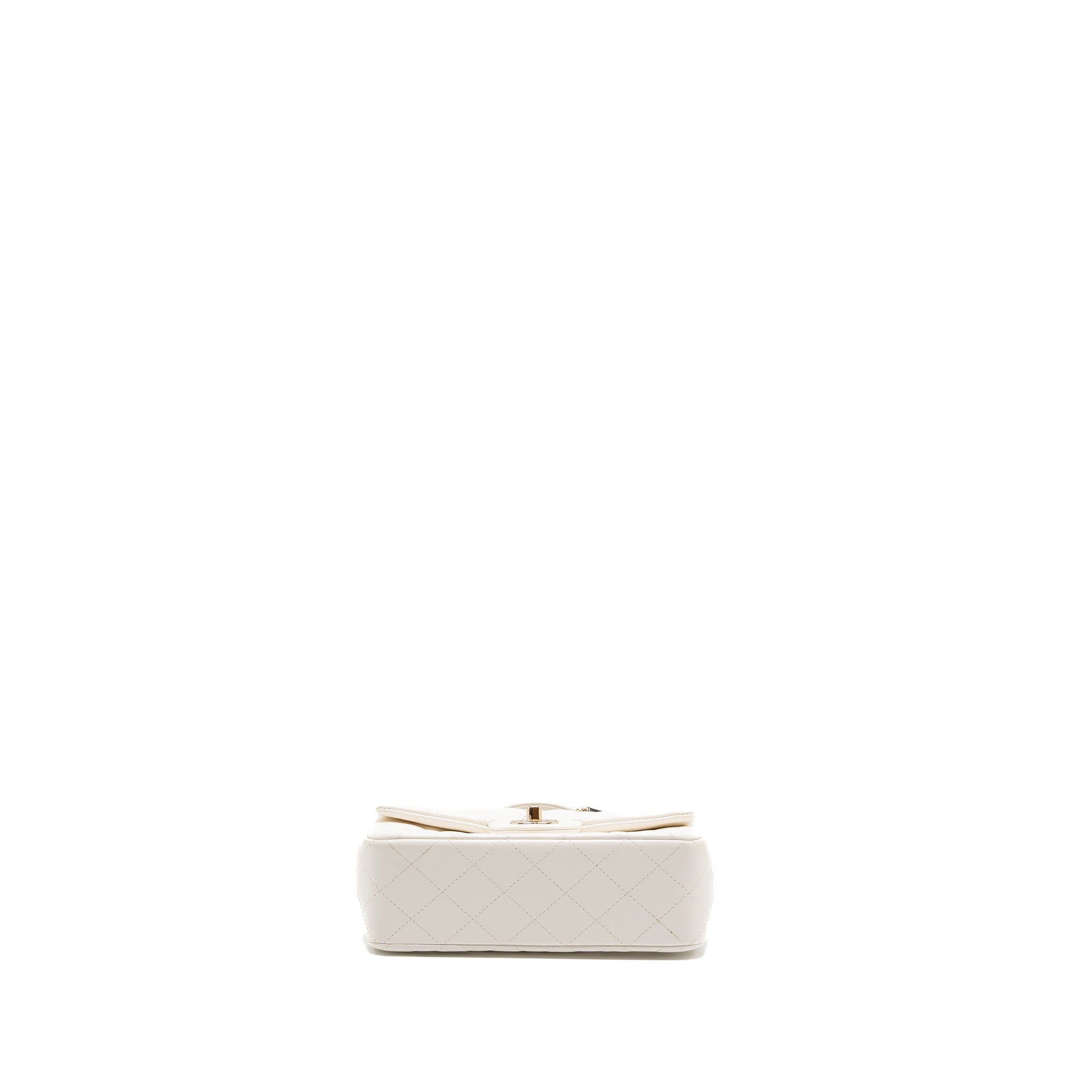 CHANEL TOP HANDLE MINI RECTANGULAR FLAP BAG LAMBSKIN WHITE LGHW (MICROCHIP)