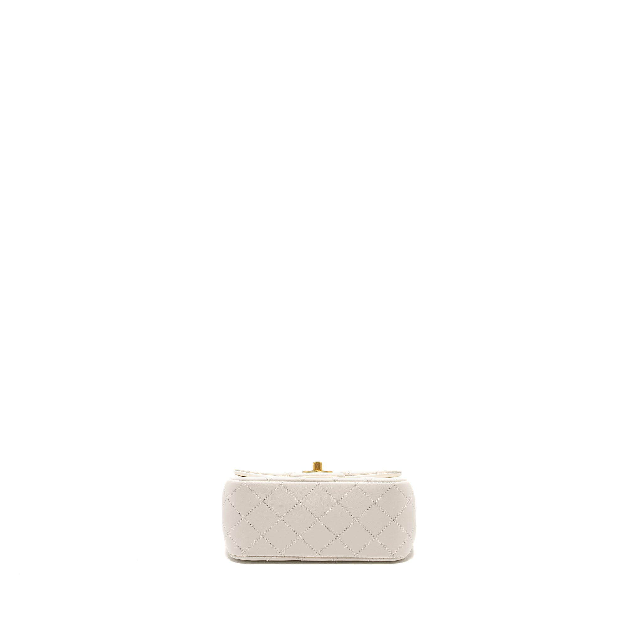 CHANEL PEARL CRUSH MINI SQUARE LAMBSKIN WHITE GHW (MICROCHIP)