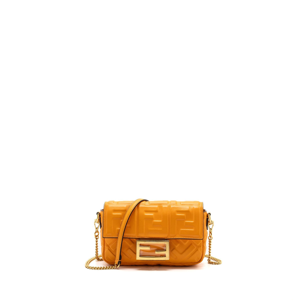 FENDI MINI BAGUETTE BAG NAPPA LAMBSKIN ORANGE GHW