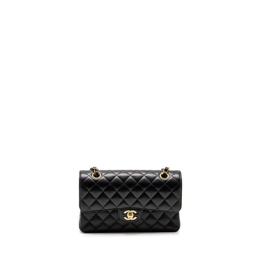 CHANEL SMALL CLASSIC DOUBLE FLAP BAG CAVIAR BLACK GHW (MICROCHIP)