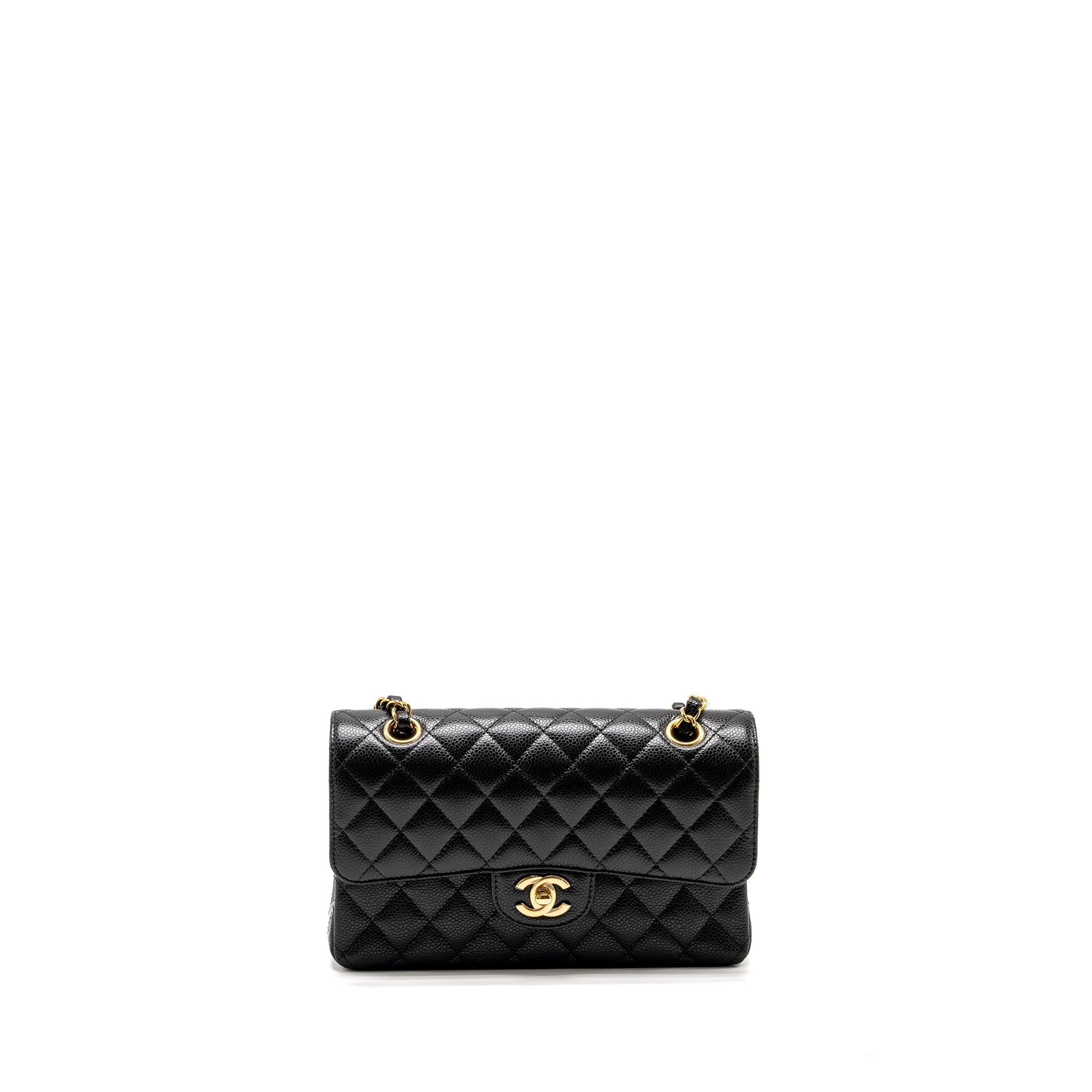 CHANEL SMALL CLASSIC DOUBLE FLAP BAG CAVIAR BLACK GHW (MICROCHIP)