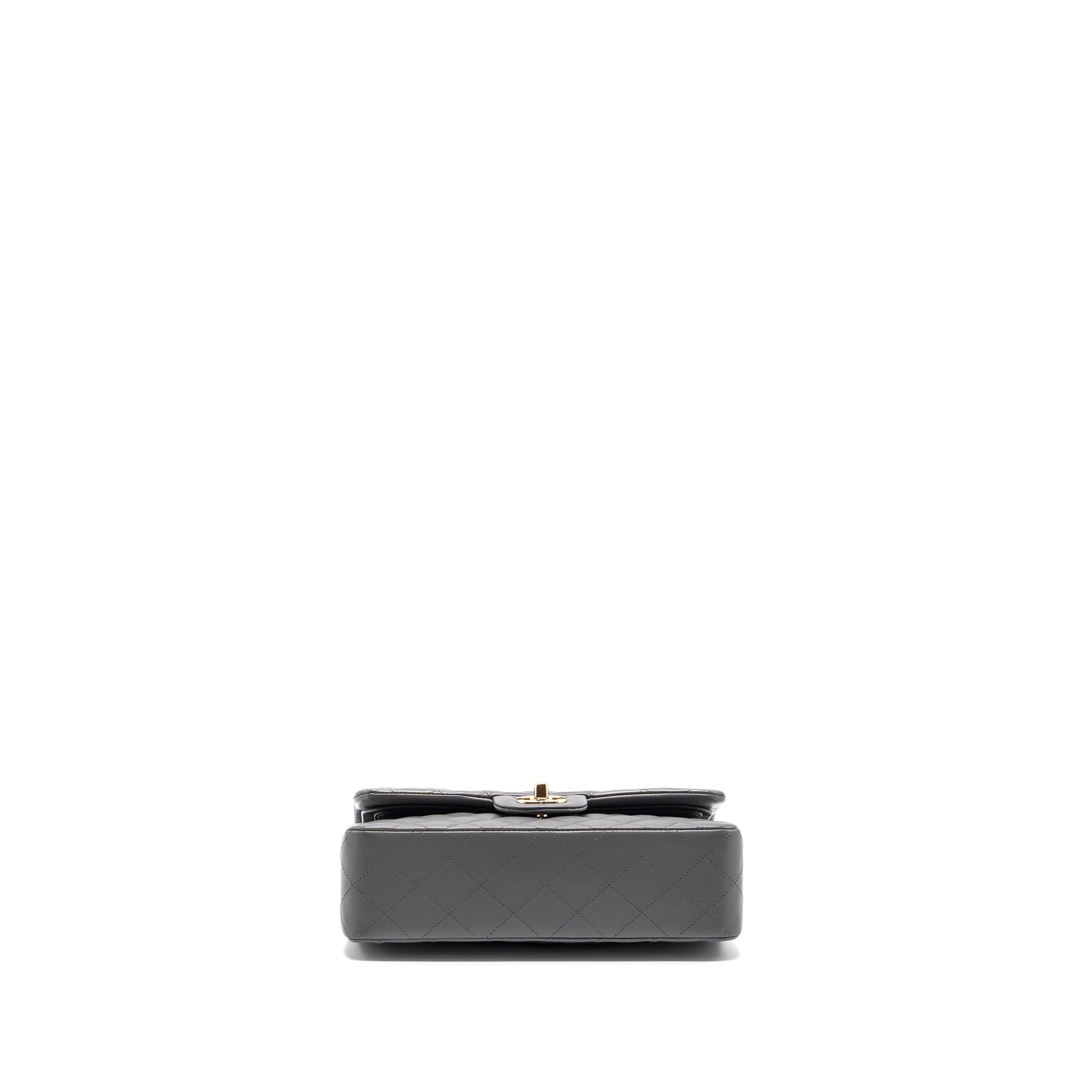 CHANEL SMALL CLASSIC DOUBLE FLAP BAG LAMBSKIN 22A GREY LGHW (MICROCHIP)