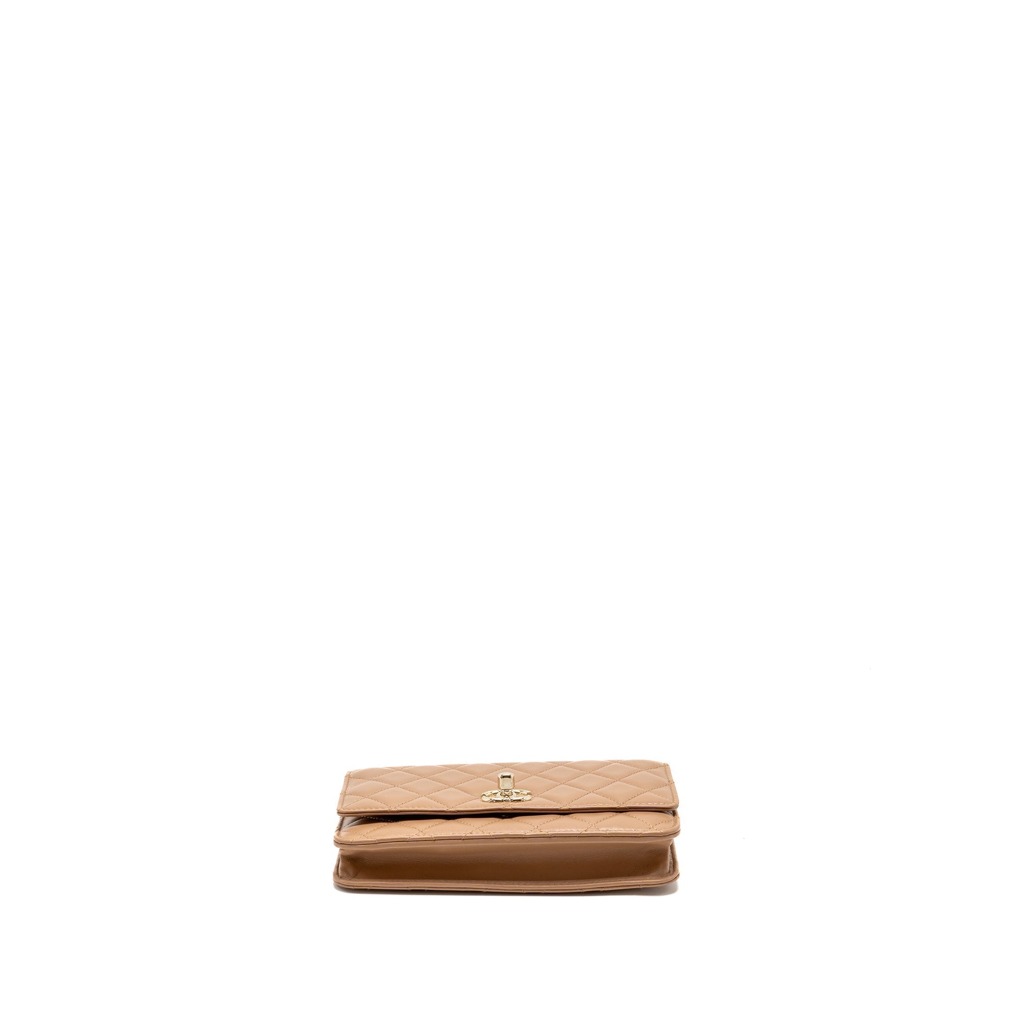 CHANEL TRENDY CC WALLET ON CHAIN LAMBSKIN DARK BEIGE LGHW (MICROCHIP)