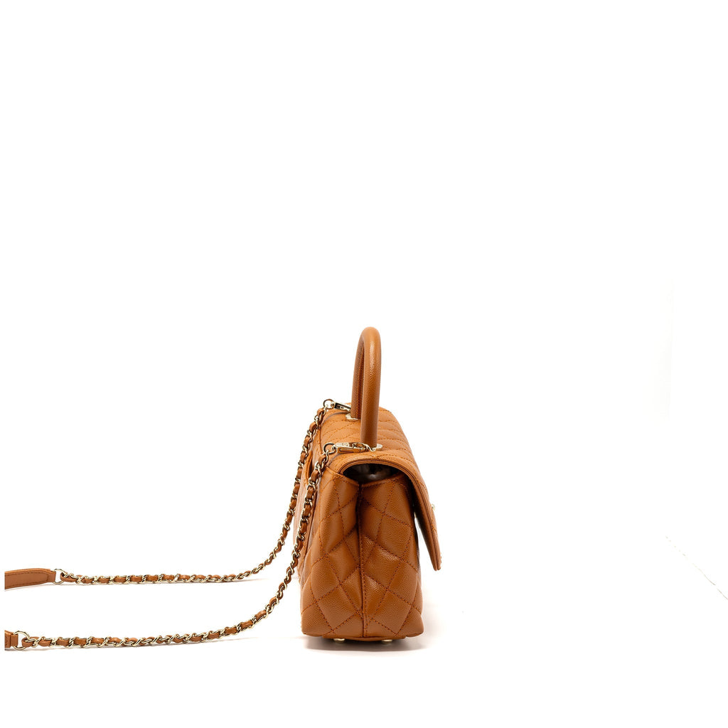 CHANEL SMALL COCO HANDLE CAVIAR CARAMEL GHW (MICROCHIP)