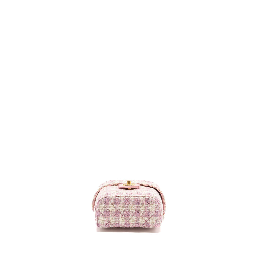 CHANEL 23S TOP HANDLE SMALL VANITY CASE WITH CHAIN TWEED/LAMBSKIN PINK BRUSHED GHW(MICROCHIP)