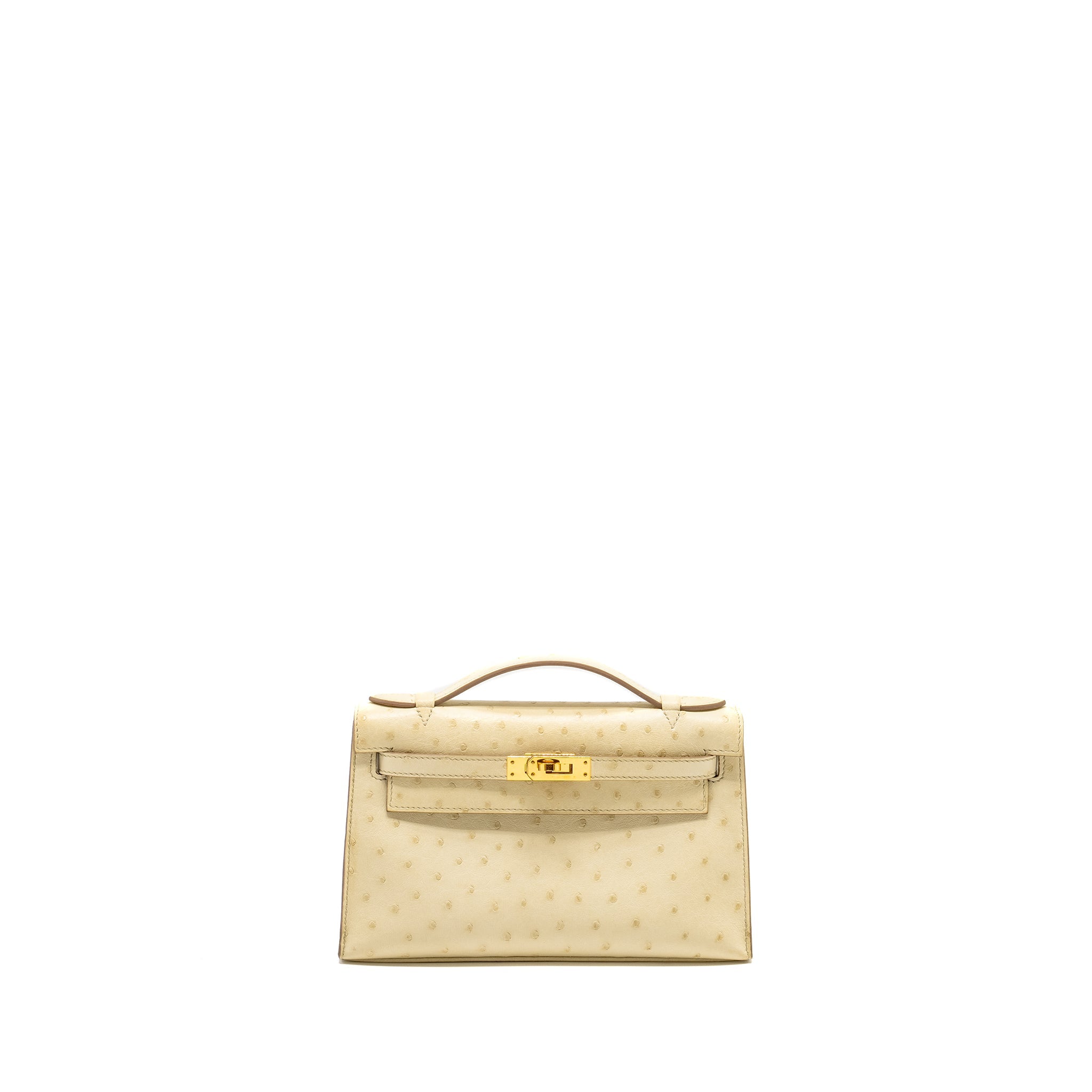 HERMES KELLY POCHETTE OSTRICH BETON GHW