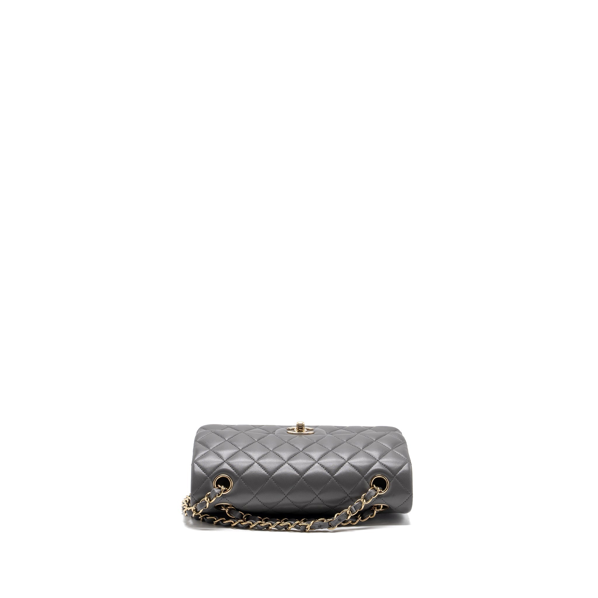 CHANEL SMALL CLASSIC DOUBLE FLAP BAG LAMBSKIN 22A GREY LGHW (MICROCHIP)